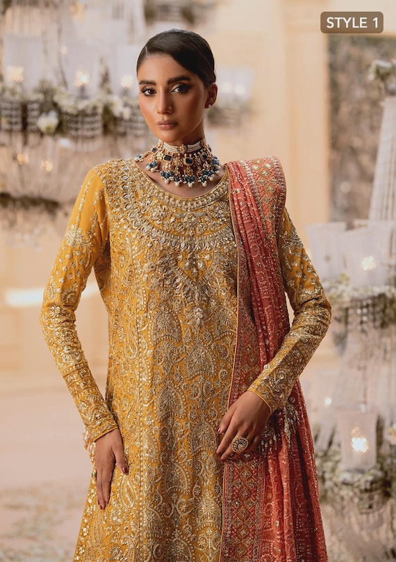 Custom Embroidered Wedding Floral Fairy Bridal Dress, Pakistani Mehndi  Nikka Mayun Dress, Designer Indian Engagment Formal Party Wear ak