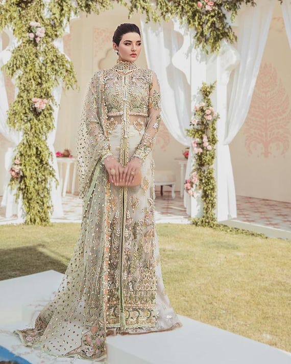 Nikka Net Bridal Dress, Designer Lehenga Pakistani Bridal Gown, kaamdani couture indian wedding, Pakistani Wedding Clothes, Nikkah dress gl