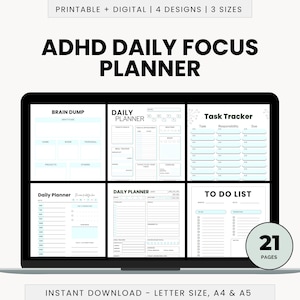 ADHD Daily Focus Planner Printable, ADHD Digital Planner, To Do List, Brain Dump, College Planner, Daily Checklist, Self Help Tool