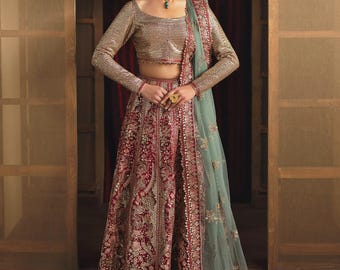 Designer Bridal Gown Pakistani Indian Wedding Dress, Custom Stitch Embroidered Lehenga Dress For Nikkah Mehndi Barat Dress Wedding Outfit AZ