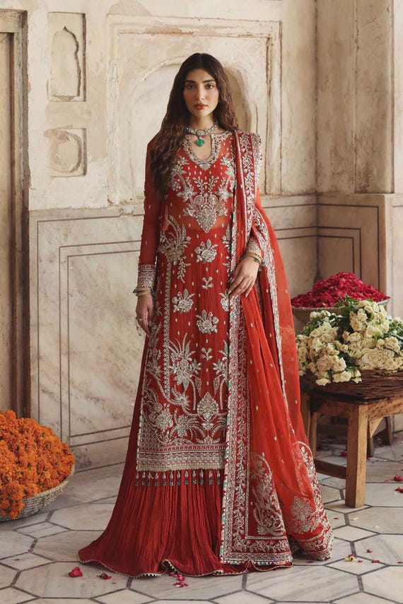 green emerald velvet dress Tawakkal Pakistani Dress Green Viscose broshia