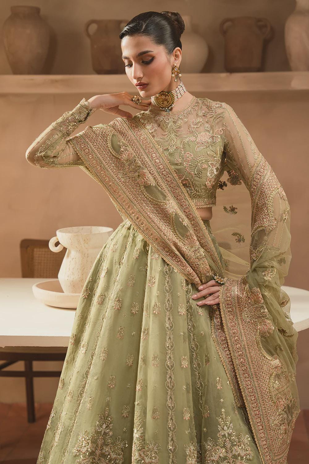 pista green color dress Demanding Pista Green Color Organza Maxi Gown – Vastra Shop main image 1