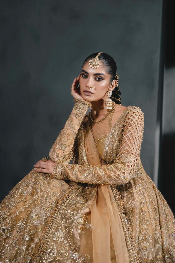 Gold Bridal Lehenga, Zardozi Embroidery, Silk Dupatta & Pouch - Etsy