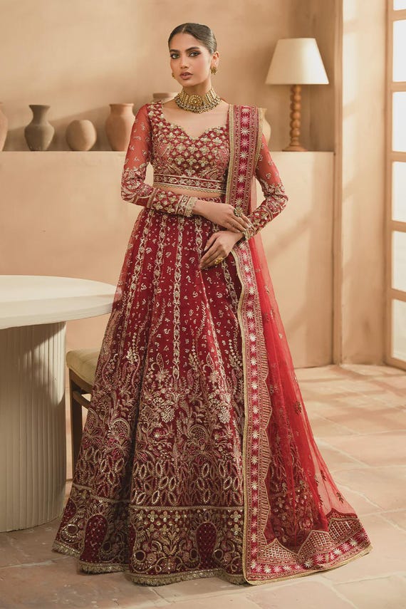 open lace back dress Orange Organza Pakistani Long Dress for Bridal Online 2021 – Nameera by  Farooq