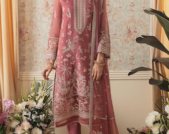 Pink Chiffon Pakistani Bridal Dress, Custom Walima Gown