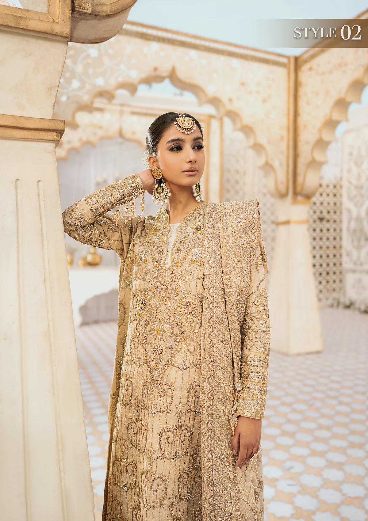 golden bridal dress pakistani Handmade Golden Pakistani Bridal Outfit, Embroidered Organza Wedding Gown