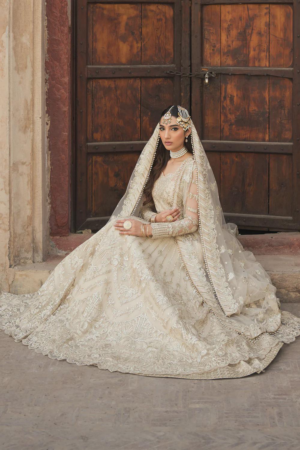White Ivory Net Formal Nikka Dress, Pakistani Indian Wedding Nikkah Dresses, Traditional Indian Festival Clothes, Walima Mahndi Dress AZL