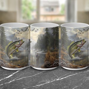 Bass Fishing Mug Wrap: Fisherman Sublimation Design (Digital Download, 15oz PNG)
