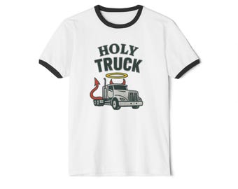 Holy Truck Ringer T-shirt, T-shirt en coton unisexe, Cadeau parfait pour les amateurs de camions, Style décontracté de tous les jours