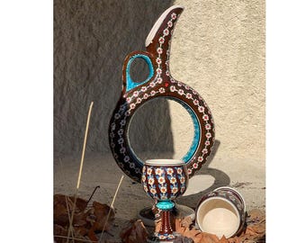 トルコ【カッパドキア】 陶器デキャンタとワイングラスセット トルコ