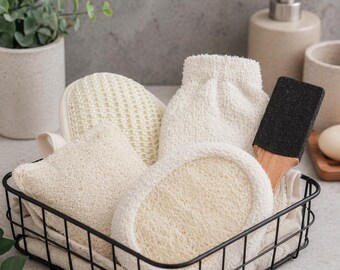 Set de baño de sisal y lufa natural de 6 piezas / Kit exfoliante corporal / Set de spa ecológico / Guante de baño y lima para pies / Set de regalo para el cuidado personal