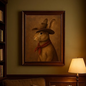 Cowboy Rabbit Print: Rustic Western Farmhouse Wall Art (Digital Download
