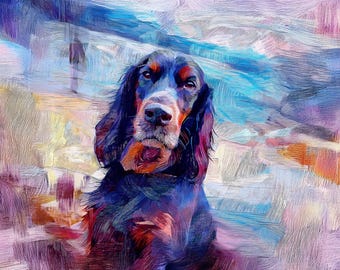 ゴードン・セッター デジタルアートプリント – カラフルな絵画のような犬の肖像画 | 即時ダウンロード | 抽象的なペットの壁アート