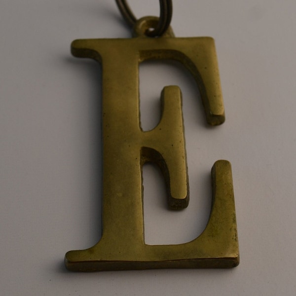 Vintage Letter Initial Brass Key Chain Keychain - E