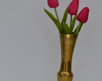 Vintage Indie Boho Metal Brass Flower Floral Bud Vase