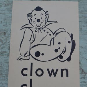 Vintage educatieve klanken kinderdecor grote flashkaartafbeelding - clown