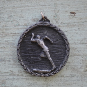 Vintage Silver Gray Track and Field School Relay Medal Medallion