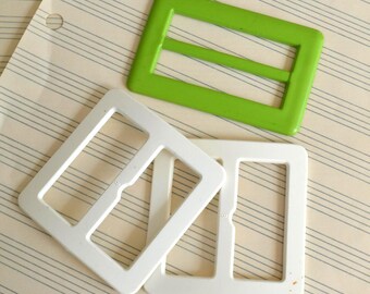 Vintage Plastic Green White Belt Buckle Fabric Sliders Lot of 3