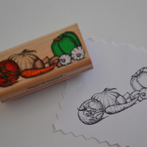 Vintage Vegetables Food Wood Mounted Rubber Stamp
