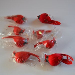 Vintage New In Package Red Birds Holiday Christmas Tree Ornament Assorted Lot of 8