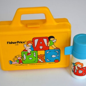 Vintage Fisher Price Yellow Childrens Kids Lunch Pail Lunch Box Lunchbox