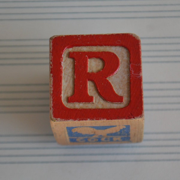 Vintage Red Wood Block Letter Initial Refrigerator Magnet R