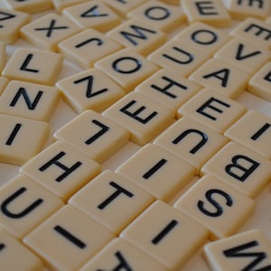 Off White Black Assorted Plastic Game Tiles Assorted Letters Lot of 60