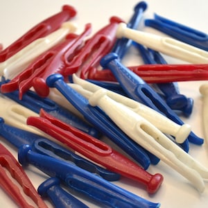 Vintage Assorted Red White Blue Plastic Small Clothespins Lot of 24