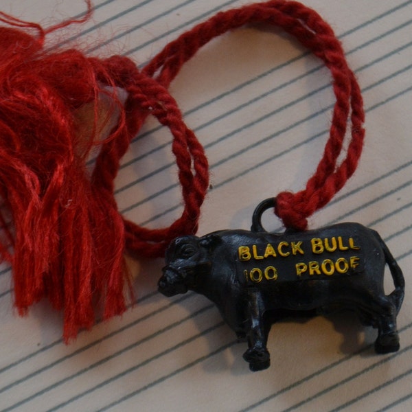 Vintage Black Bull 100 Proof Animal Plastic Miniature Crackerjack Cracker Jack Jewelry Charm