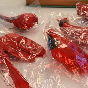 Vintage New In Package Red Birds Holiday Christmas Tree Ornament Assorted Lot of 7