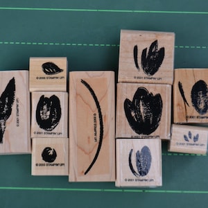 Vintage Erstellen Sie Ihre eigenen Tulpen Blumen Blumenstängel Stücke Holz montiert Stempel - Assorted Lot von 11