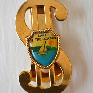 Vintage Dollar Sign Lake of the Ozarks Missouri Gold Colored Metal Money Clip