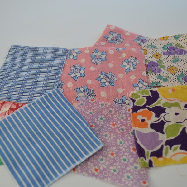 Vintage Assorted Fabric Material Squares Pre-Cut - Lot of 10