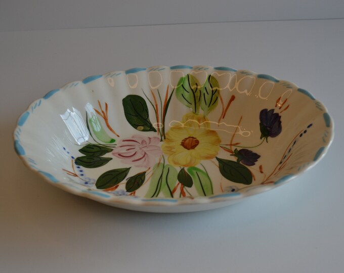 Vintage 10 Ceramic Handpainted Vegetable Design Serving Bowl // Salad