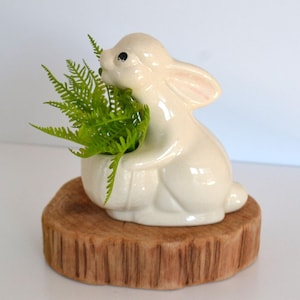 Vintage White Easter Bunny Rabbit Spring Ceramic Plant Planter