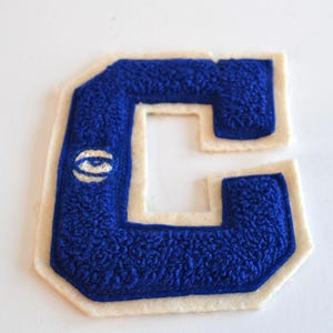 Vintage Reclaimed School Collegiate Varsity White Blue Letter Jacket Letterjacket Patch Badge Letter C