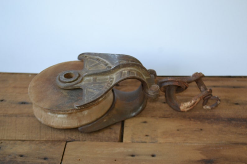Antique Barn Cast Iron Wood Single Pulley System Etsy