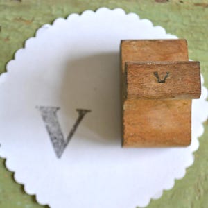 Vintage Classroom Initial Monogram Letter Wood Handled Rubber Mounted Stamp - V