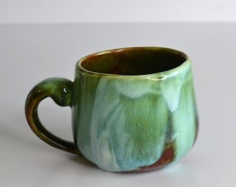 Vintage Ceramic Green Brown Swirl Coffee Cup Mug