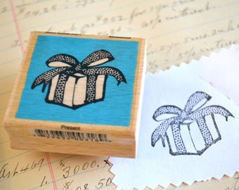 Present Gift Wood Mounted Rubber Stamp