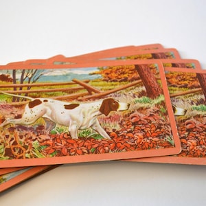 Lote de 17 naipes efímeros de perro de caza antiguo