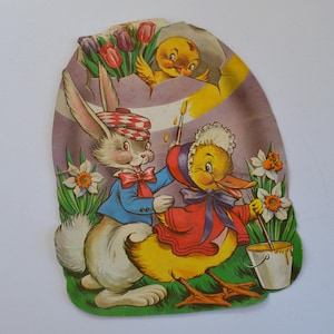 Conejito de Pascua de cartón grande, decoración infantil vintage, de cartón fundido a presión