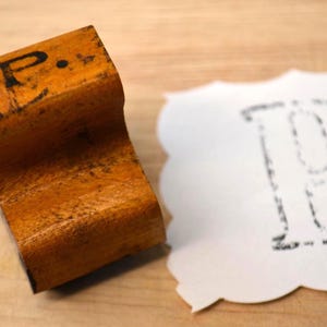 Vintage Classroom Initial Monogram Letter Wood Handled Rubber Mounted Stamp - P