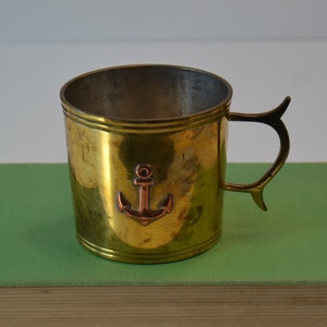 Vintage Childrens Collectible Brass Nautical Anchor Coffee Cup Mug