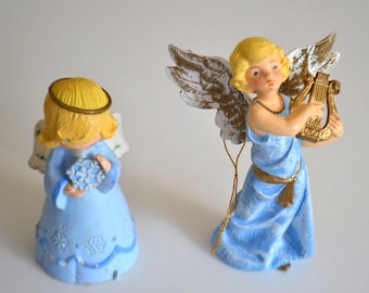 Lote de 2 figuras de adorno navideño vintage con diferentes ángeles angelicales