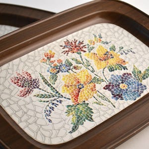Vintage Brown Floral Flowers Metal Snack Small Serving Trays Lot of 4