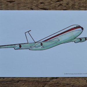 Vintage 1980s Educational Ephemera Scrapbooking Picture Print Flash Card - Airplane Plane Transportation