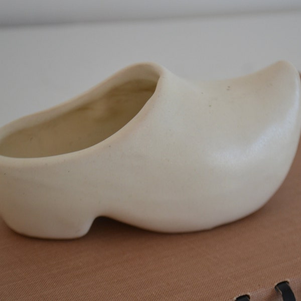 Vintage Niloak Ceramic Small White Plant Planter Dutch Clog Shoe