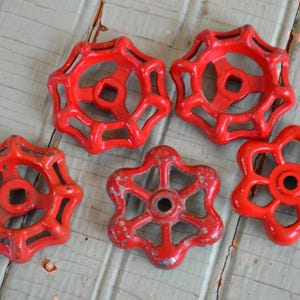 Vintage Steampunk Antique Salvage Industrial Red Faucet Handle Knobs - Lot of 5