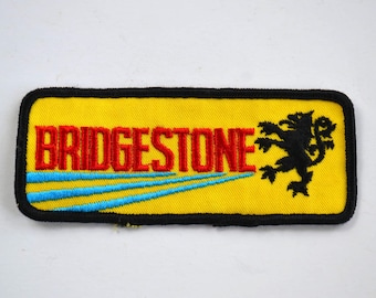 Vintage Bridgestone Embroidered Yellow Blue Black Motorcycle Applique Patch